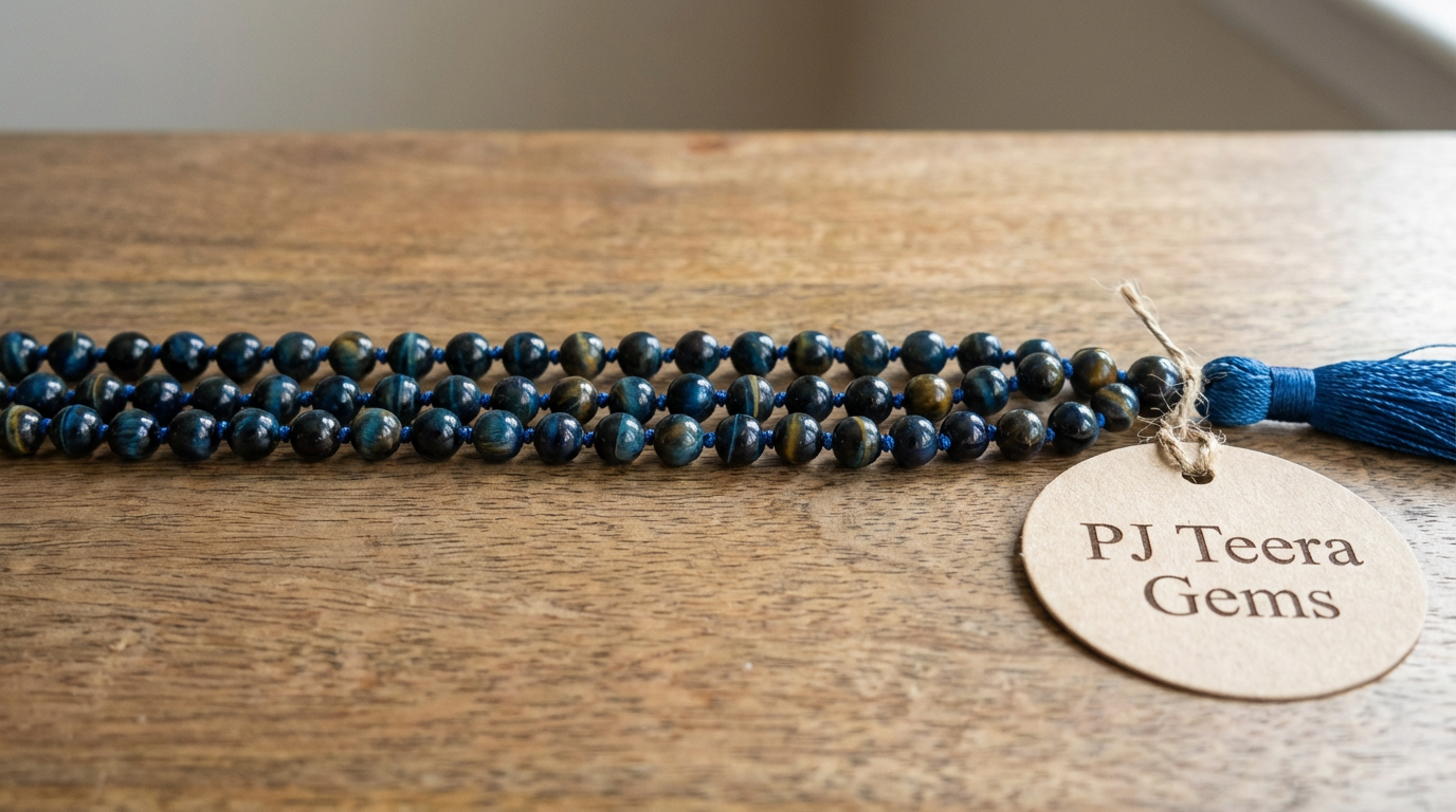 Blue Tiger Eye Mala Necklace | 8mm Natural Stone Prayer Beads | 108 bead mala 2