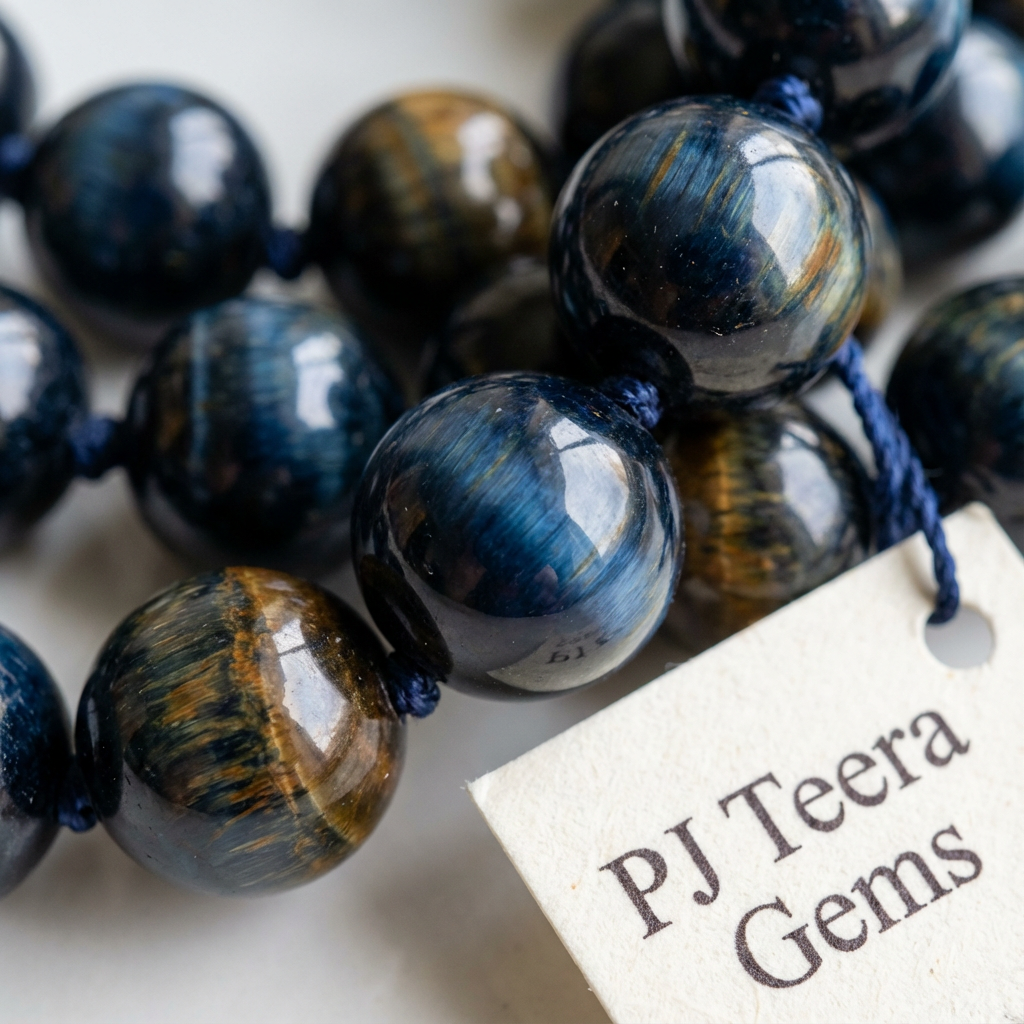Blue Tiger Eye Mala Necklace | 8mm Natural Stone Prayer Beads | 108 bead mala 4