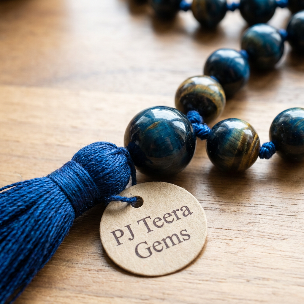 Blue Tiger Eye Mala Necklace | 8mm Natural Stone Prayer Beads | 108 bead mala 5
