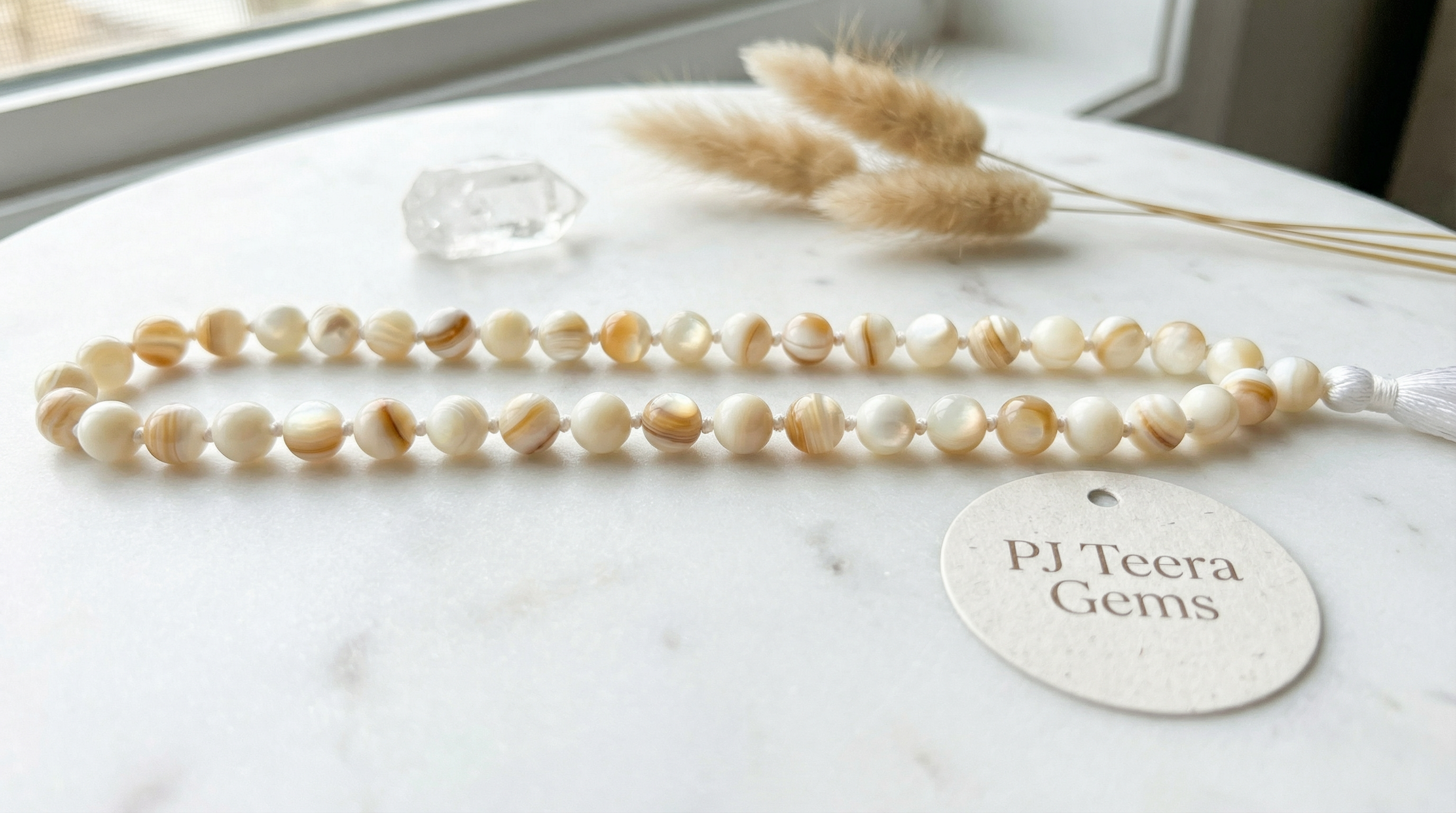 Mother of Pearl 108 Bead Mala – Boho Meditation Necklace 2