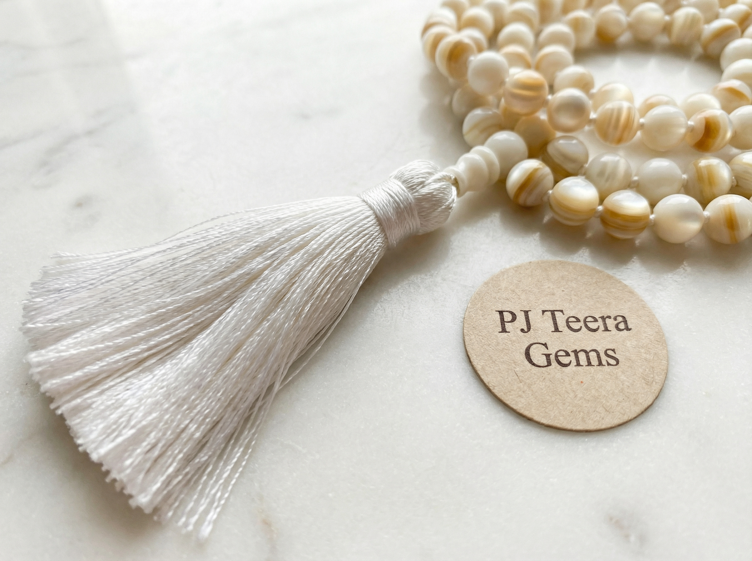 Mother of Pearl 108 Bead Mala – Boho Meditation Necklace 3