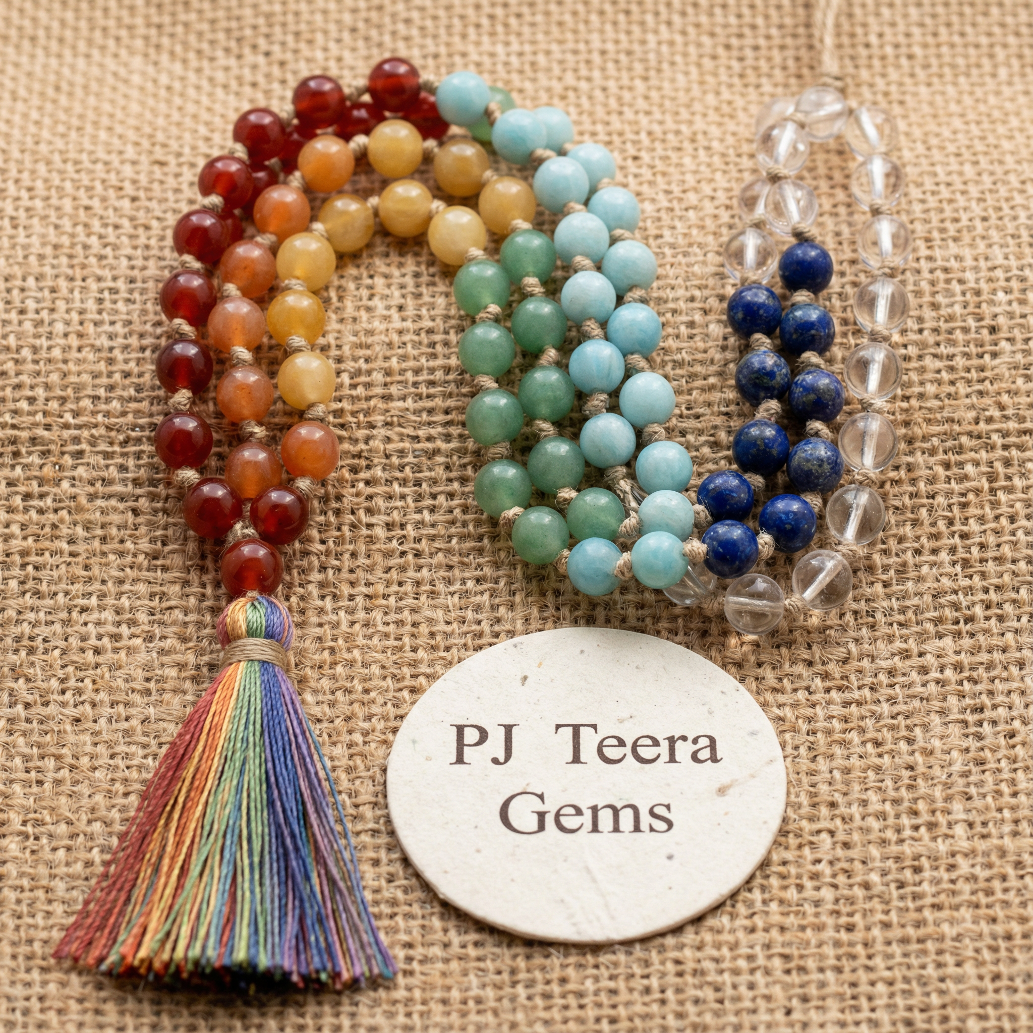 7 Chakra Mala Necklace: 108 Beads, Clear Quartz, Amethyst, Lapis Lazuli | knotted mala 4