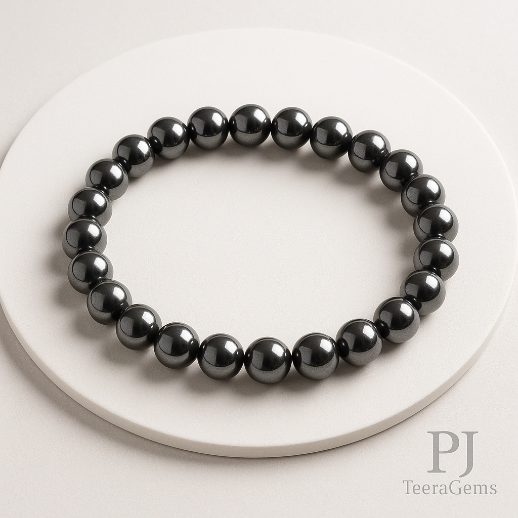 AAA Hematite Bracelet 8mm: Grounding, Protection & Chakra Balancing | stretch bracelet 3