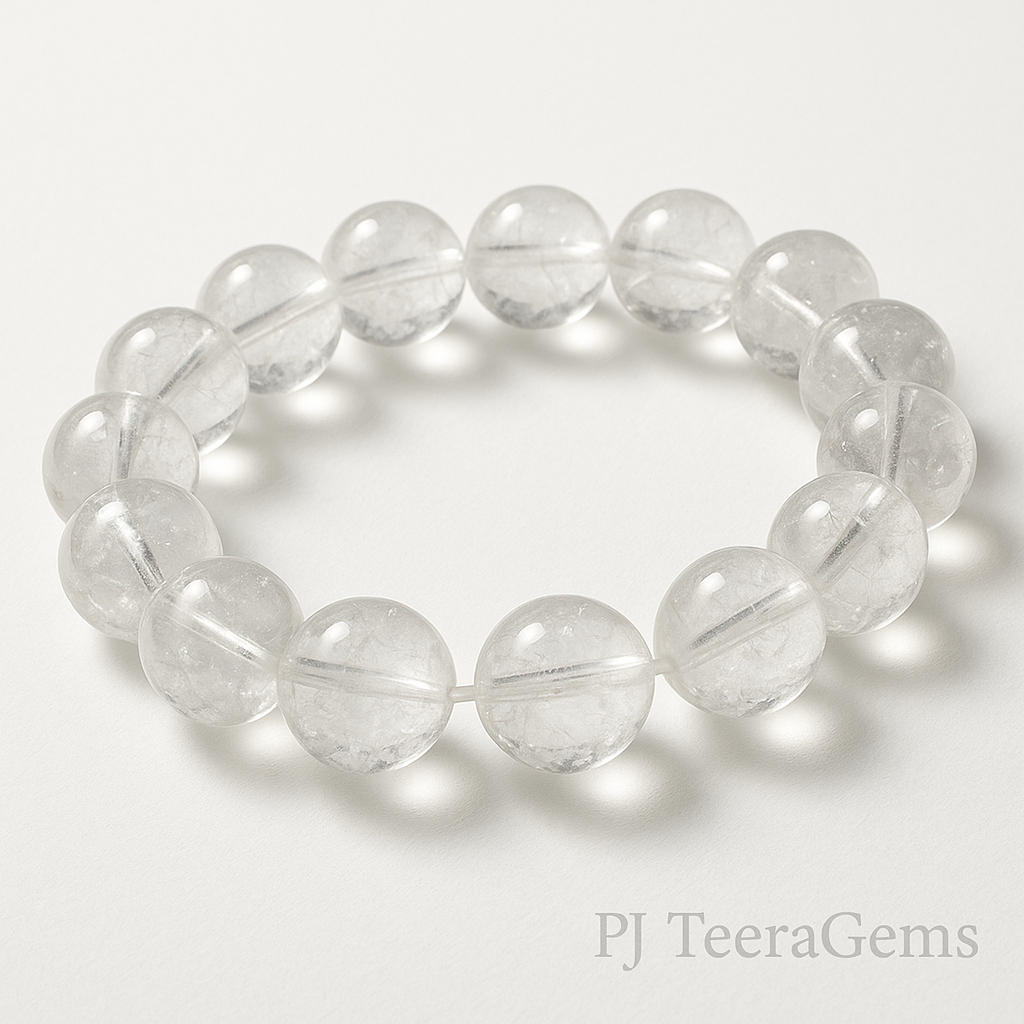 Energized White Quartz Bracelet: Handmade Crystal Healing Jewelry | 8 12mm bracelet 3