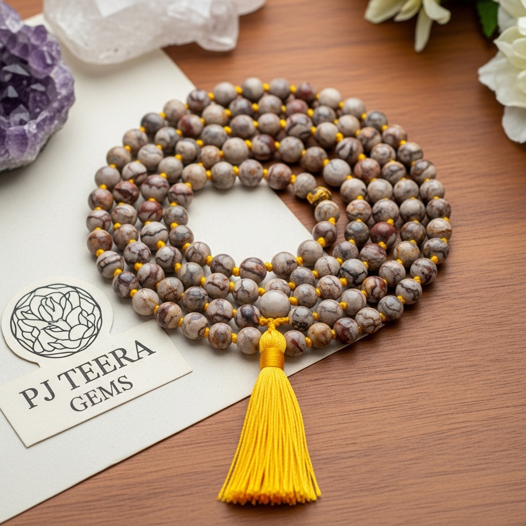 Crazy Lace Agate Mala | Hand-Knotted 108 Bead Meditation Necklace | japa mala