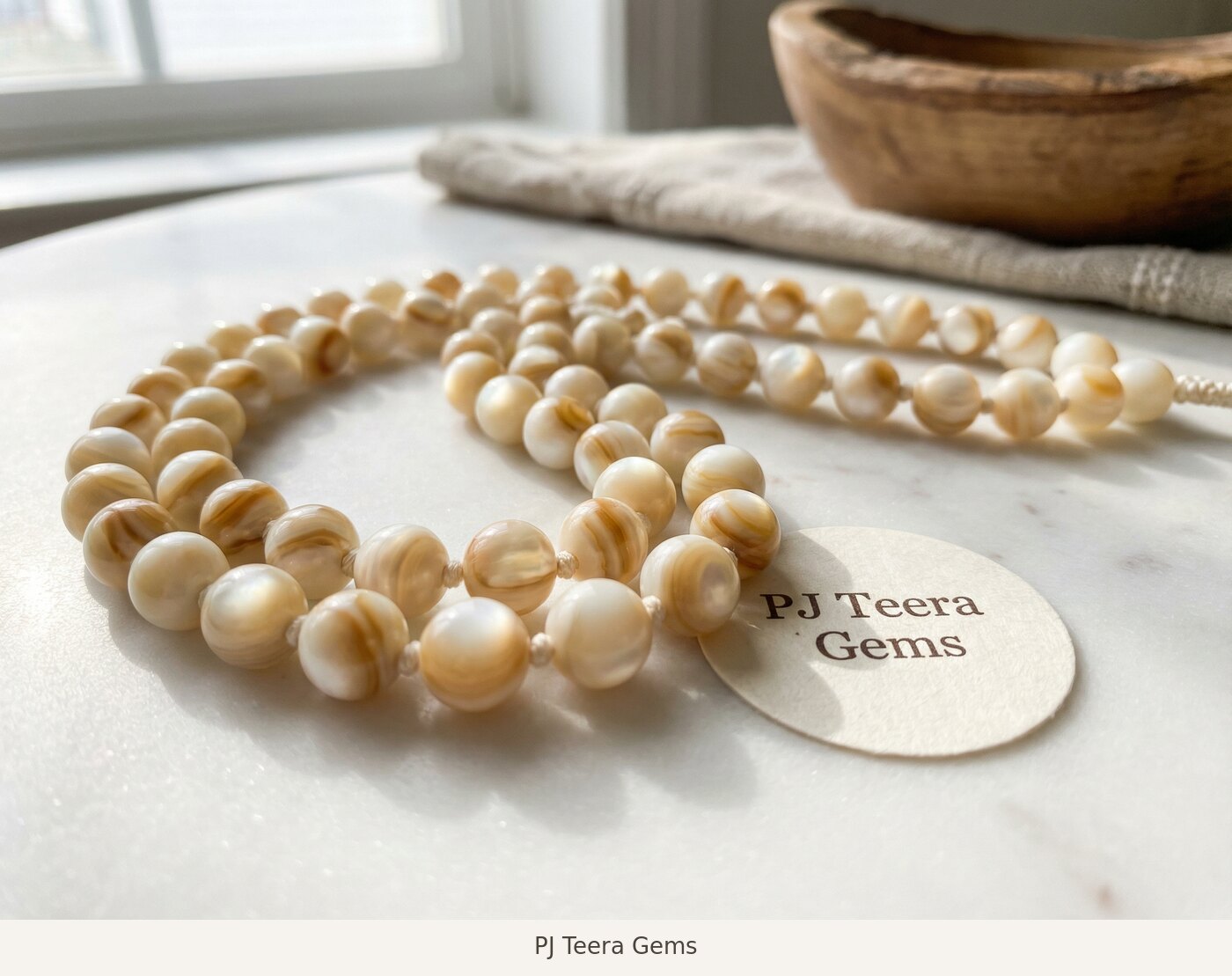 Mother of Pearl Mala, 108 | PJ Teera Gems